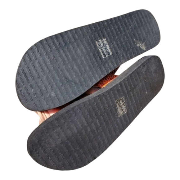 Yellow box orange Leather Squishy Comfy flip flops Women's size 10‎ - Picture 3 of 4